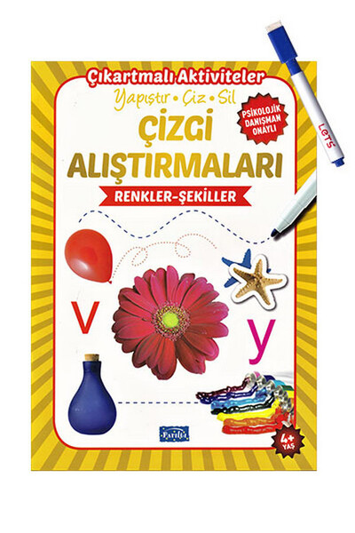 Çizgi Alıştırmaları - Renkler Şekiller - Parıltı Yayınları - Yaz Sil Kalem Hediyeli